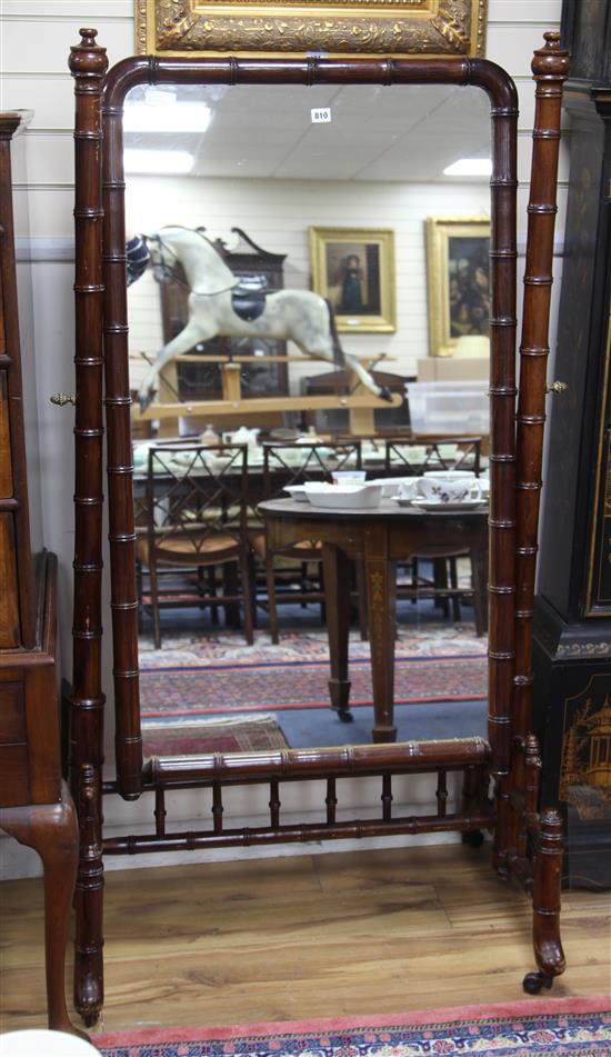 A faux bamboo cheval mirror W.92cm